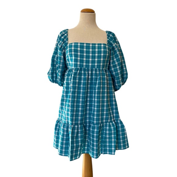 Amanda Uprichard Puff Sleeves Plaid Mini Dress Medium - Picture 2 of 7